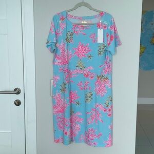 NWT Lilly Pulitzer blue pink coral dress , rayon / spandex , size XL